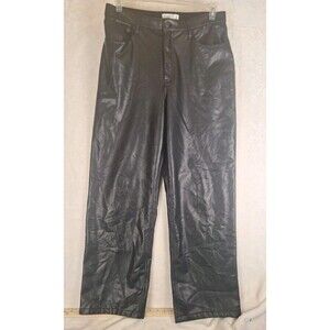 Abercrombie Fitch Vegan Faux Leather Pants Womens 31 12 Loose High Rise Black